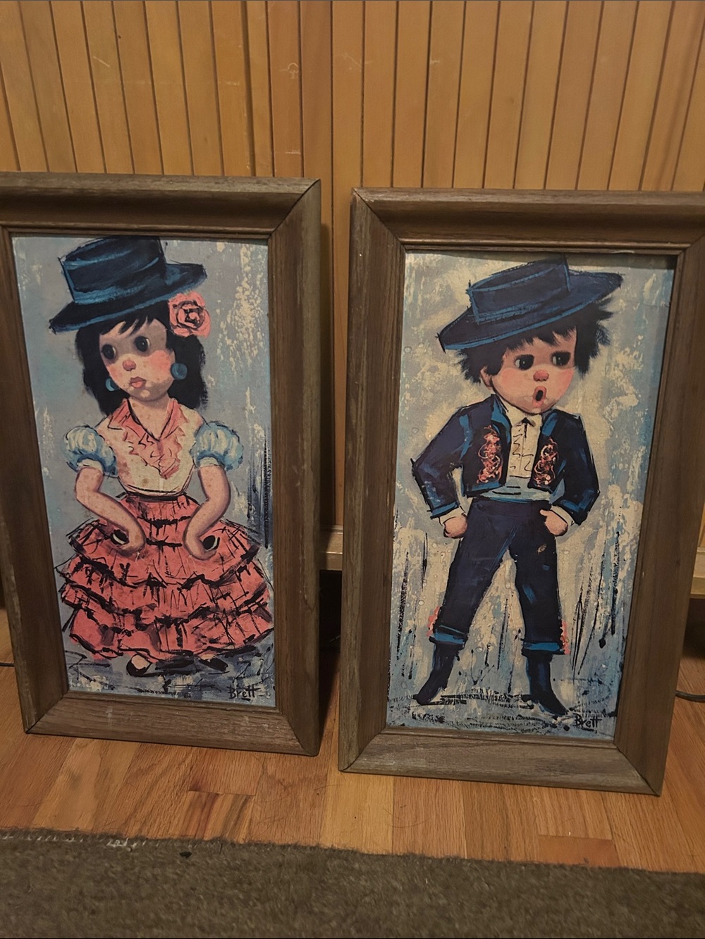 Framed Pair of Vintage Blue and Pink Dancer Wall Art